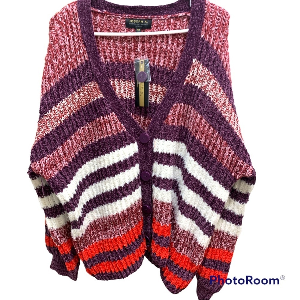 Joseph A Cardigan Sweater color Red, purple,white size 2X